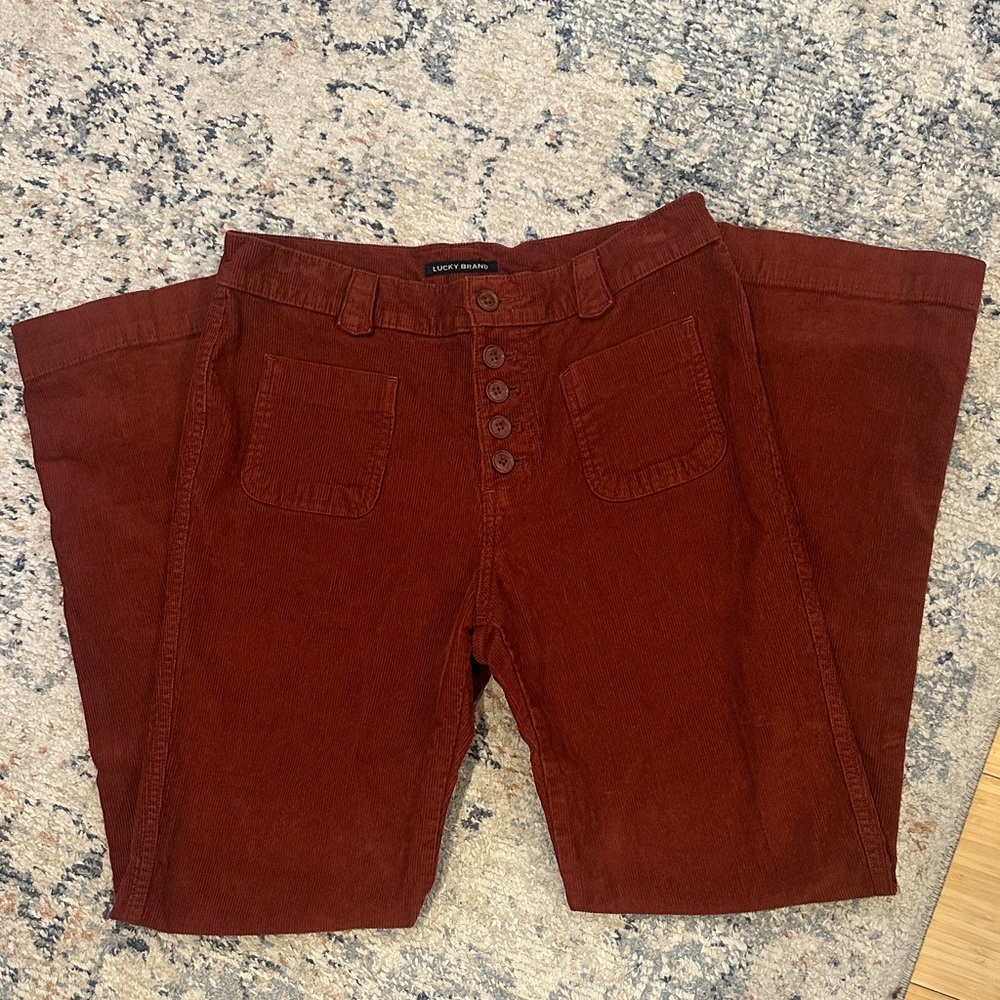 Rust Patch Pocketed Button Front Boot Cut Corduro… - image 4